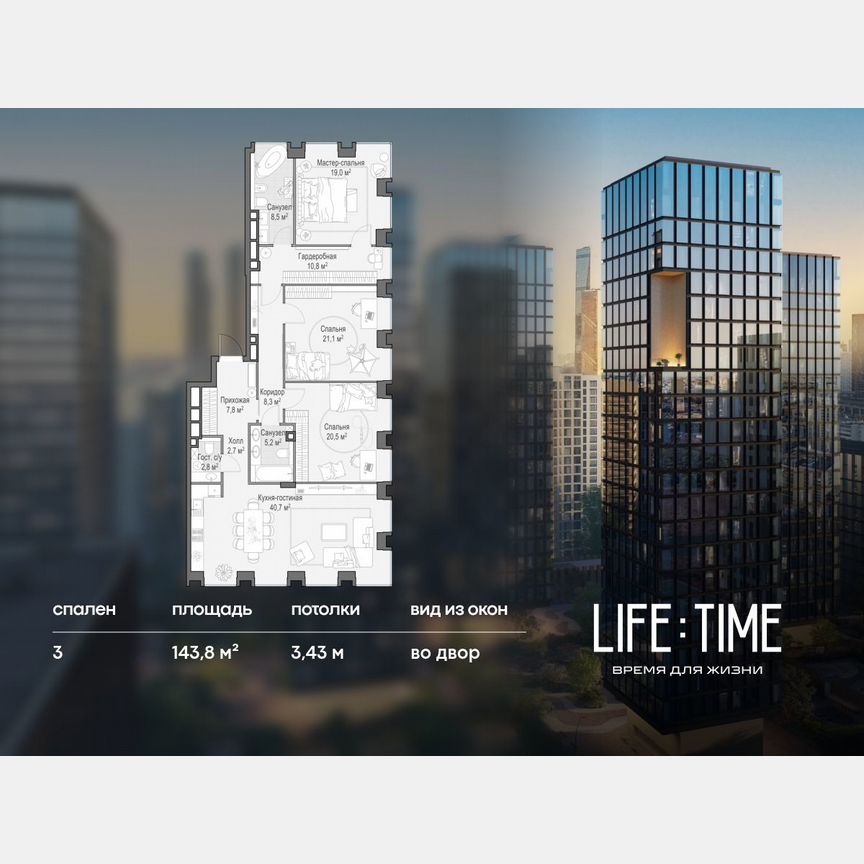 3-к. квартира, 143,8 м², 20/23 эт.