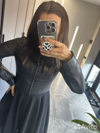 Пальто кожа+драп