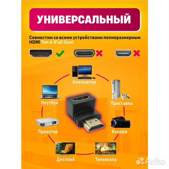 Переходник угловой hdmi (F) - hdmi (M) 90 градусо