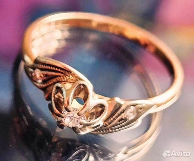 Кольцо 585 с природным бриллиантом Тюльпан