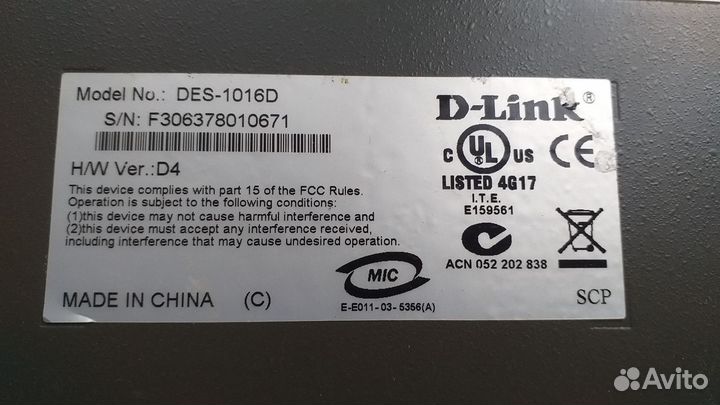 Коммутатор неуправляемый D-link DES-1016D/D4