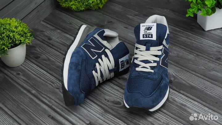 New balance 574 синие Кроссовки мужские лух