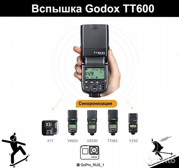 Вспышка Godox TT600 для Canon Nikon Sony