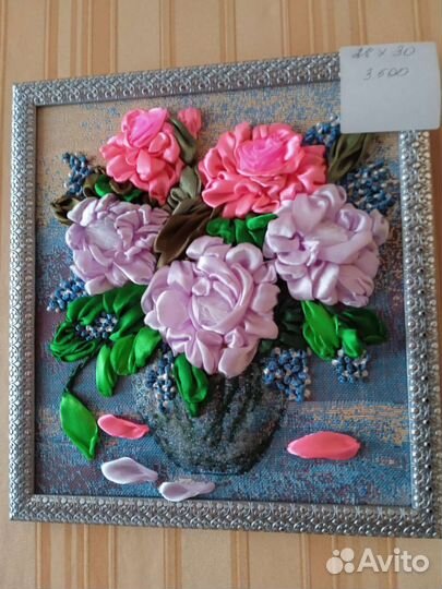 Картина вышивка лентами 28*30