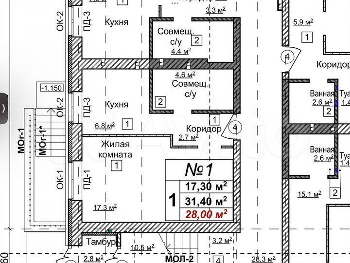 1-к. квартира, 31,4 м², 1/5 эт.