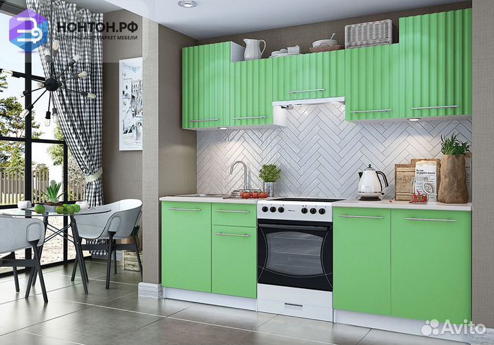 Кухня Бланка белый / зелёный однотонный