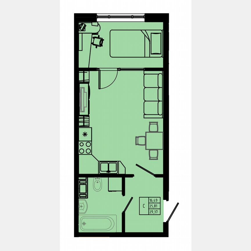 Квартира-студия, 29 м², 1/8 эт.
