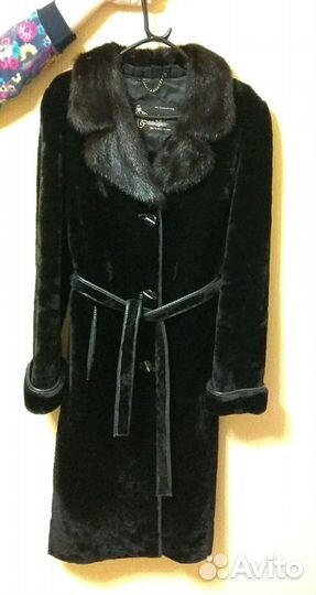 Мутоновая шуба, воротник норка