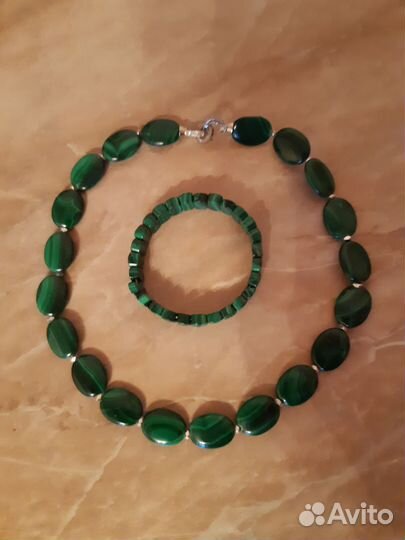 Новые бусы и браслет из натурального малахита