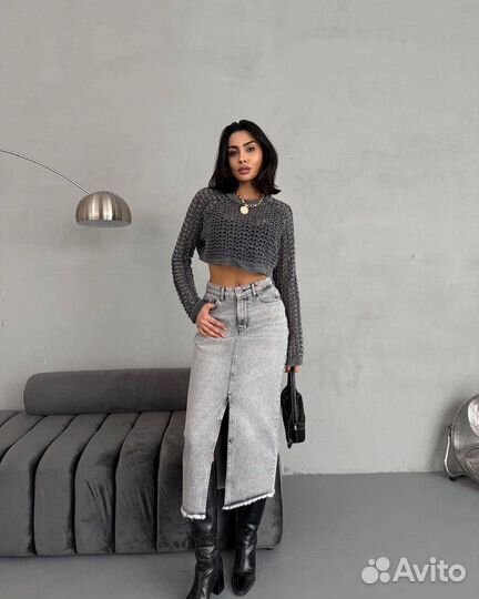 Джинсовая юбка миди