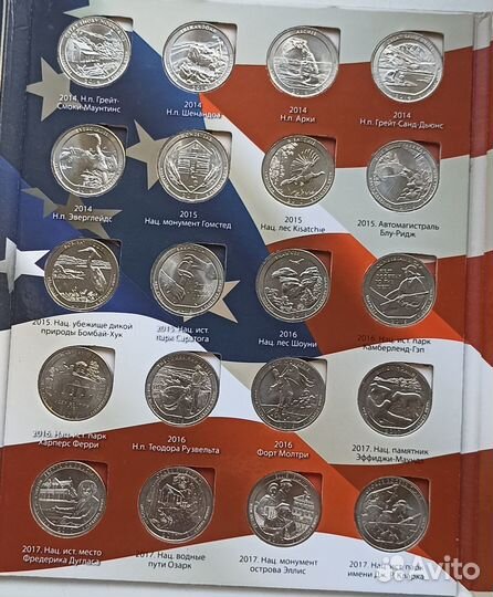Полный набор 25 центовых монет Парки США 56 монет