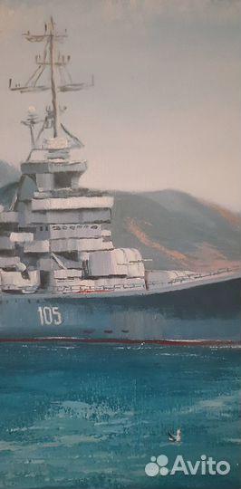 Картина масло подрамник крейсер море ручная работа