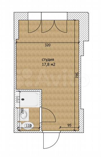 Квартира-студия, 17,8 м², 2/17 эт.