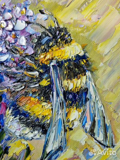 Шмель картина маслом миниатюра на холсте