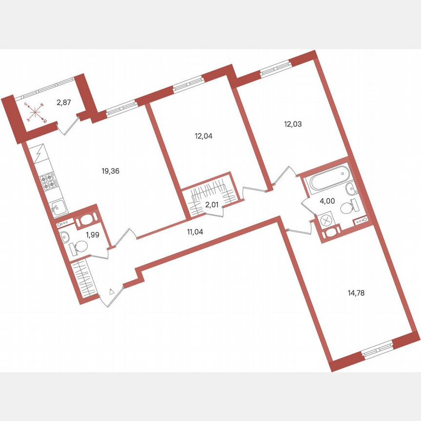 3-к. квартира, 78,7 м², 2/11 эт.