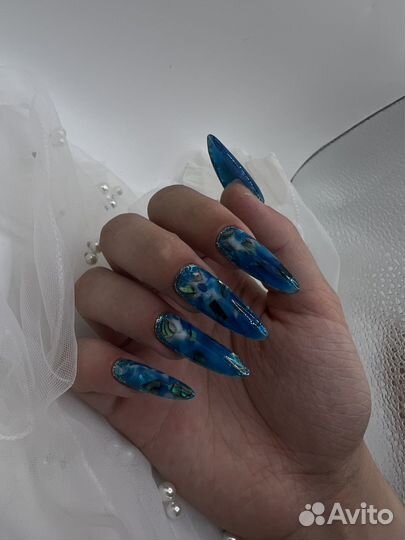 Маникюр/выкладной френч/ аквариумный дизайн