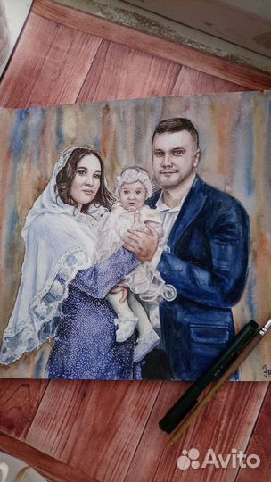 Портрет акварелью, акрилом по фото на заказ