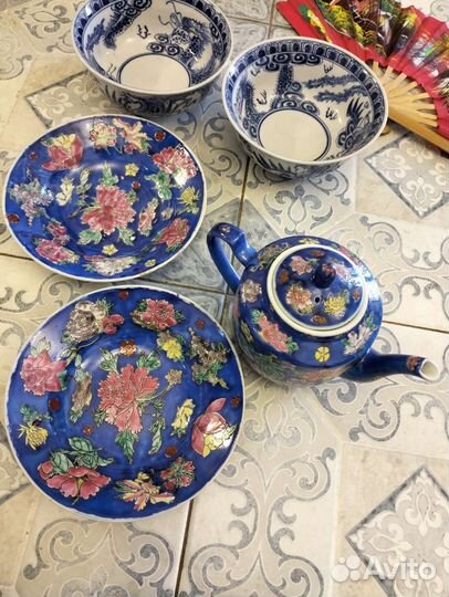 Чайник и тарелки старый Китай, Вьетнам