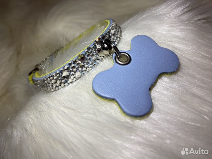Ошейник натуральная кожа стразы, ручная работа