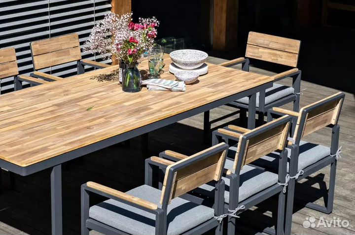 Мебель из металла и дерева на 8 человек topa