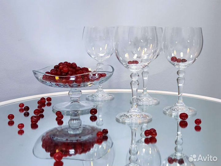 Бокалы для вина хрусталь, Богемия, ваза для конфет