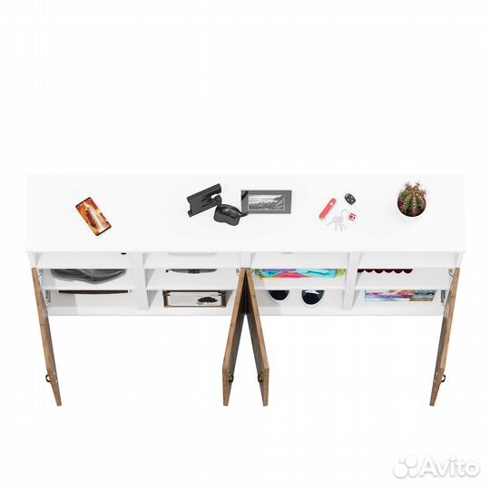 Набор из четырёх тумб Мебельный двор Лидер-8 3.19 белый шагрень/крафт золото, 160х30х75