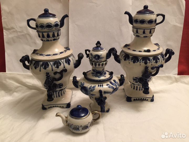 Самовар Гжель сувенир конфетница сахарница