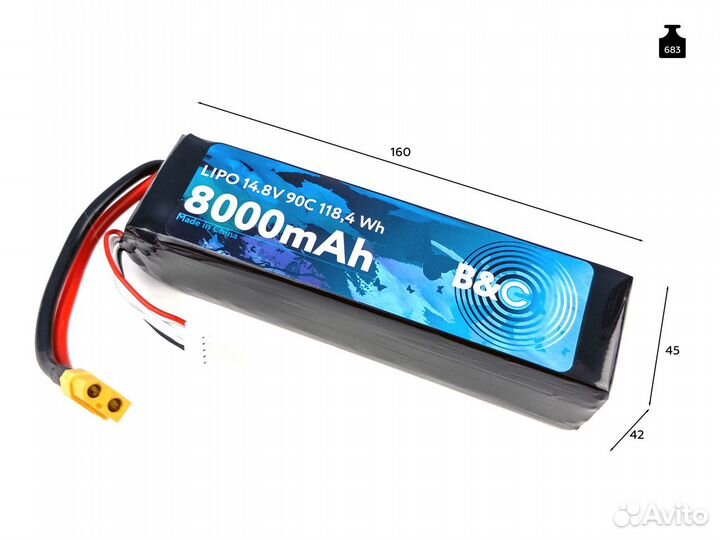 Аккумулятор LiPo B&C - 14.8v 4s 8000мАч 90C (XT60)