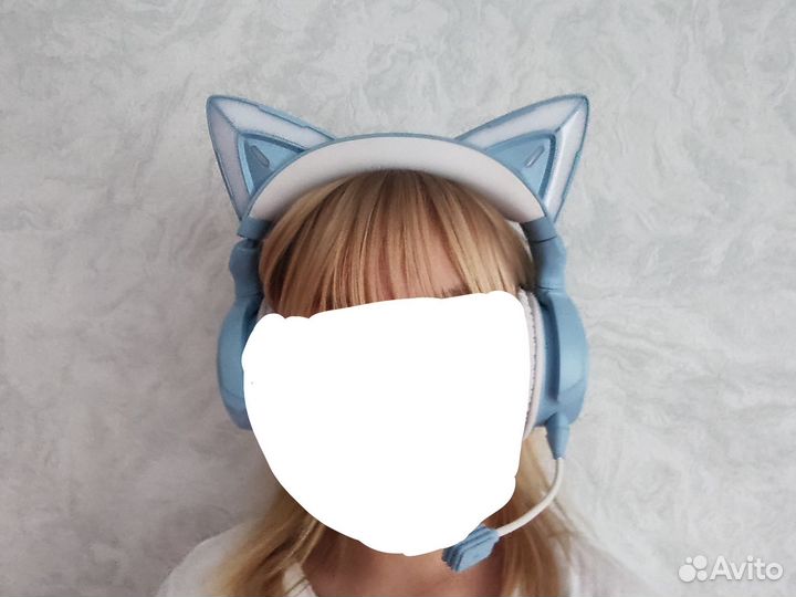 Наушники с кошачьими ушками голубые