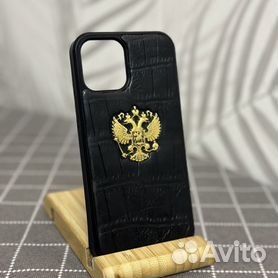 Чехол для iPhone с гербом РФ и надписью черный