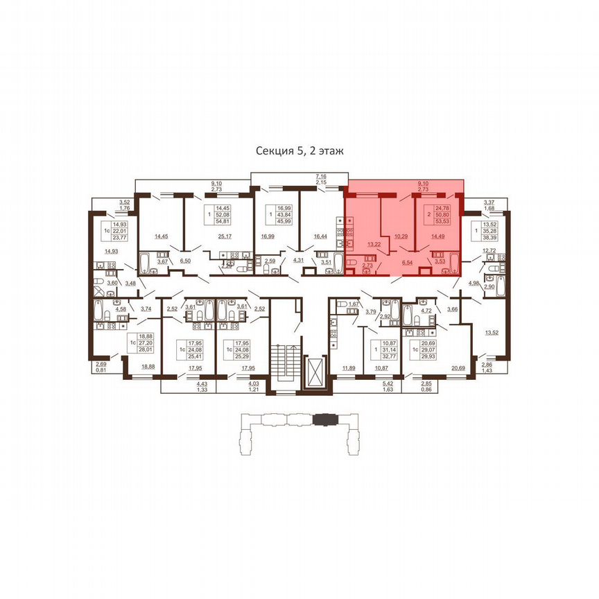 2-к. квартира, 53,5 м², 3/6 эт.