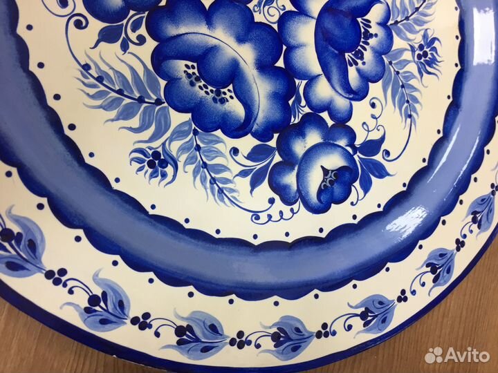 Поднос металл авторская роспись гжель