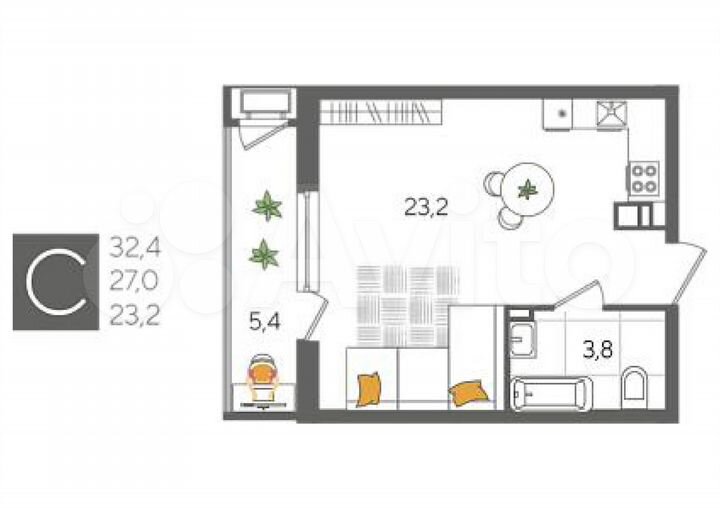 Квартира-студия, 32,1 м², 14/24 эт.