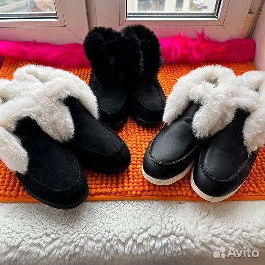 Лоферы черные зимние