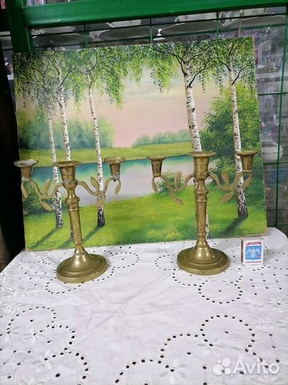 Старинные подсвечники,канделябры, бронза, пара