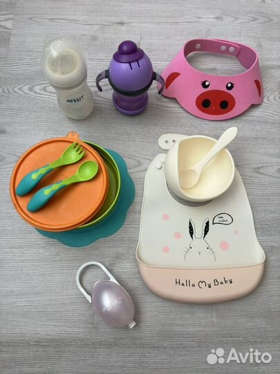 Посуда для кормления, бутылочка, нагрудник