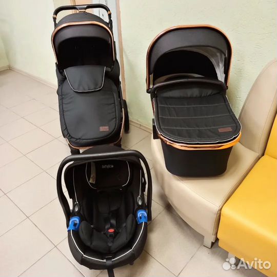 Стильная коляска Carello Aurora 3 в 1. Чёрная