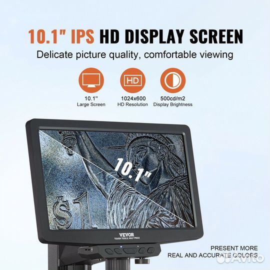 Цифровой микроскоп с дисплеем 10,1 дюйма, 1300X