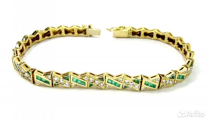 Золотой браслет с бриллиантами и изумрудами 18см