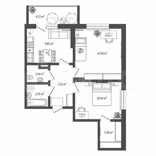 2-к. квартира, 51 м², 8/20 эт.