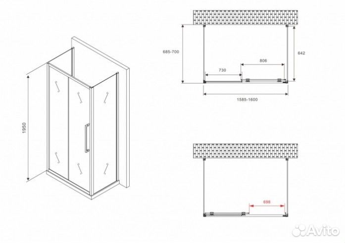 Душевой уголок Abber Schwarzer Diamant AG30160BH-S70B-S70B 160x70