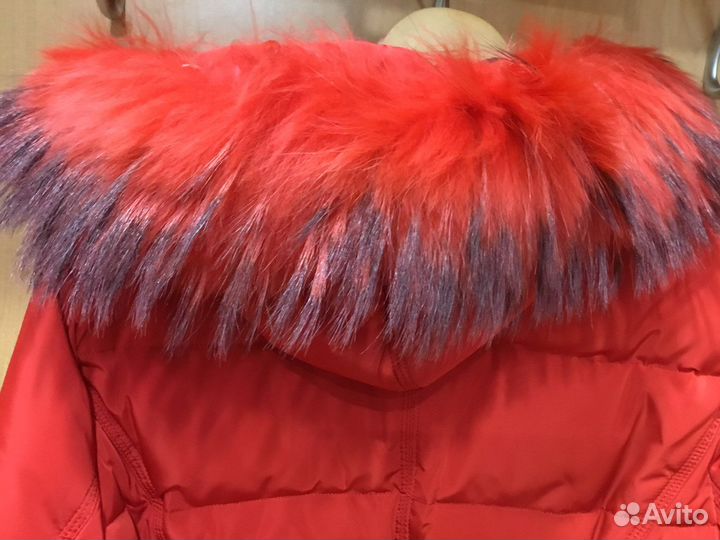 Пуховик женский пальто красн натур пух мех р 46