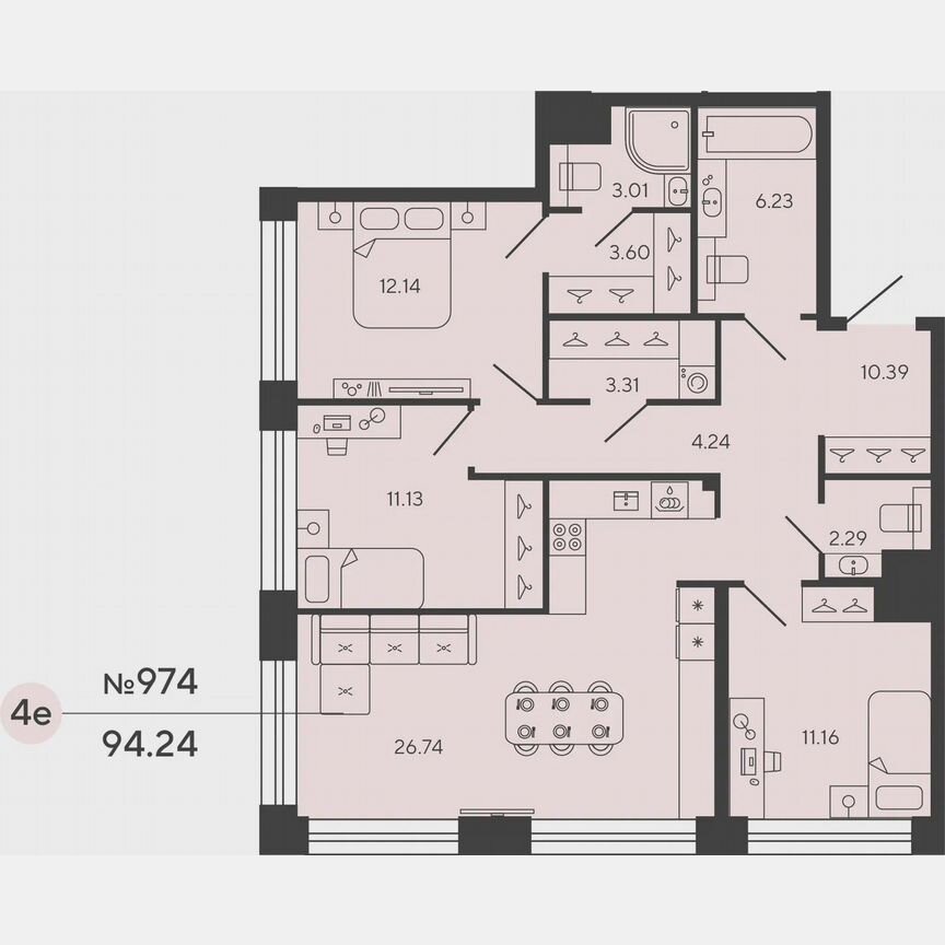 3-к. квартира, 94,2 м², 5/18 эт.