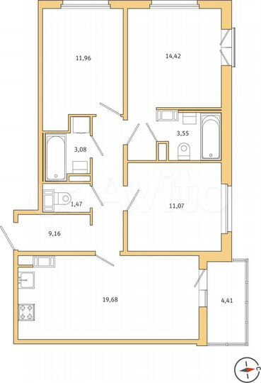 3-к. квартира, 75,7 м², 5/10 эт.