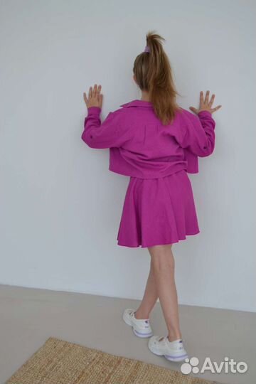 Костюм 3-ка для девочки Фуксия (лен) р. 134-146