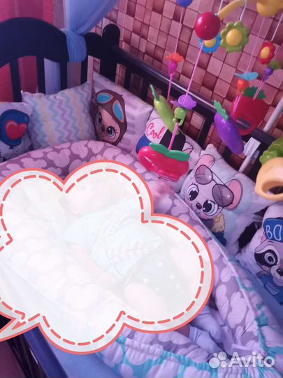 Бортики в детскую кроватку + постельное белье