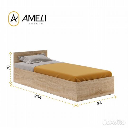 Кровать односпальная с матрасом 90 стандарт Сонома