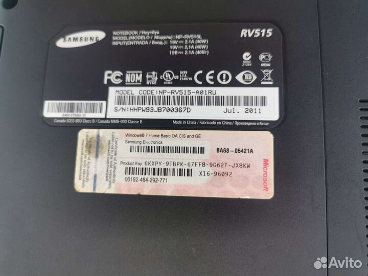 Продам ноутбук бу samsung rv515