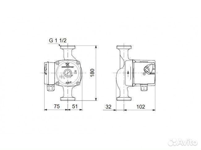 Насос Grundfos UPS 25-40 180 с гайками