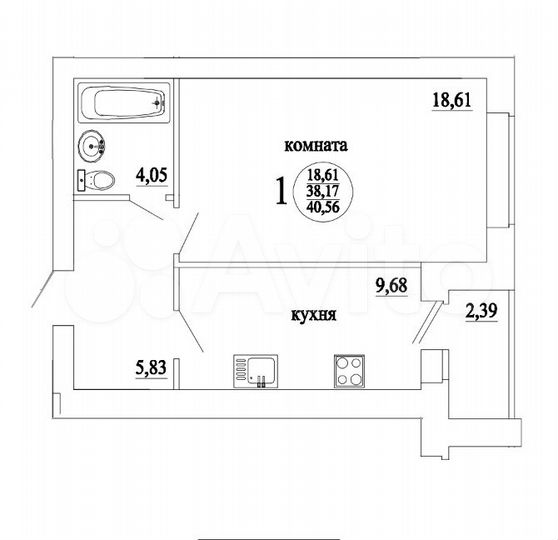 1-к. квартира, 41 м², 3/10 эт.